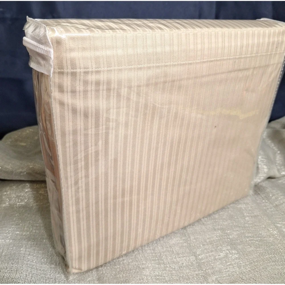 BKS Textiles Organic Full Flat + Pillow Pair Stone Ribbed Stripe Beige 400 Count